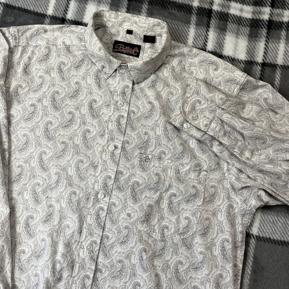 Rafter C Shirt Mens L Long Sleeve White Paisley Button Western Cowboy
